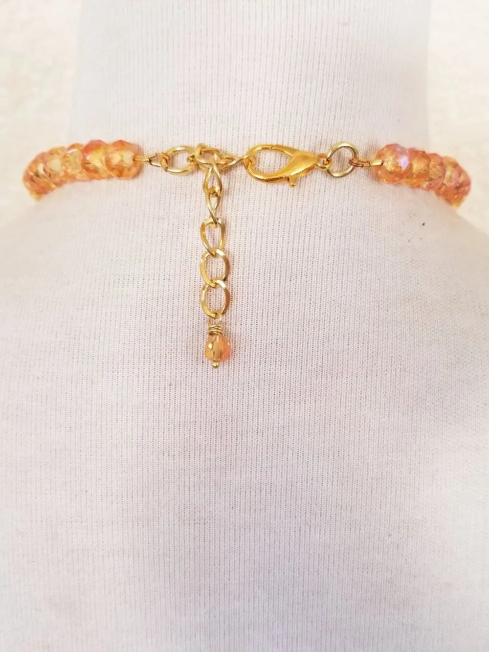 Burnt Orange & Champagne Shell & Glass Statement Bib Necklace